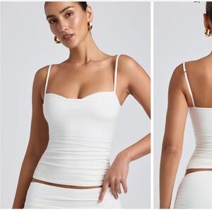 Oh Polly White Model Ruched Layered Tank Top